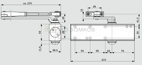 Чертёж / схема Доводчик дверной Dorma TS Profil EN2-5 BCA (серый)