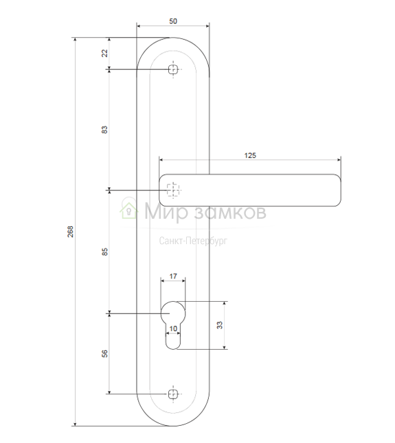 Чертёж / схема Ручки на планке "Apecs" HP-85.0423-AC