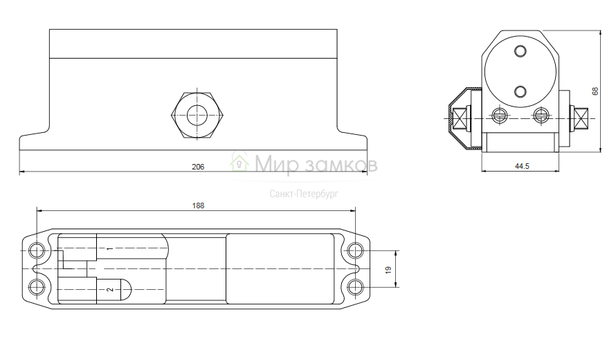 Чертёж / схема Доводчик дверной "Apecs" DC-20.4/1050/100-A1-BR (коричневый)