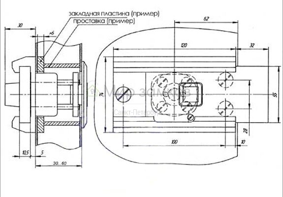 Чертёж / схема Замок накладной "Барьер-4Р" (ключ 108 мм)